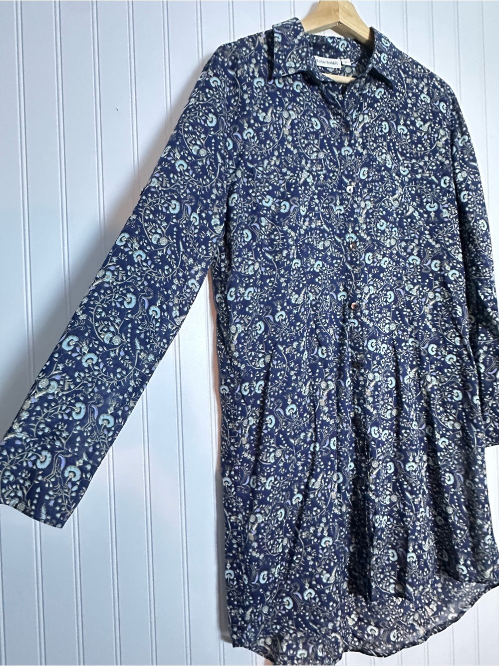 Roller Rabbit blue floral dress long sleeves button-down front M Relax Fit - Picture 5 of 12